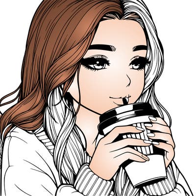 realistic girl drinking coffee