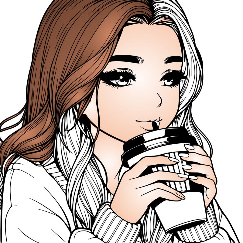 realistic girl drinking coffee