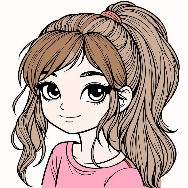 realistic girl with ponytail