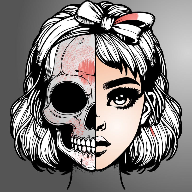 realistic girl with half skull mask