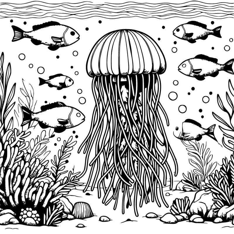 jellyfish realistic under the sea with fishes