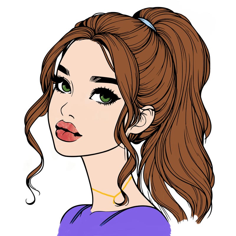 realistic girl with a ponytail on her hair and lips
