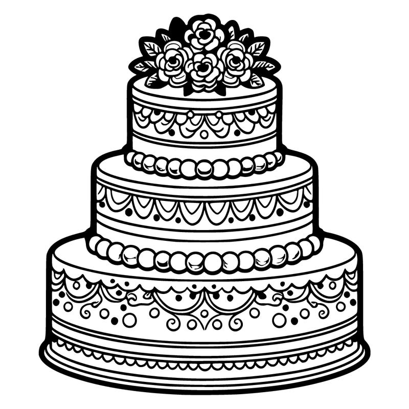 3 tiered wedding cake coloring page for adults