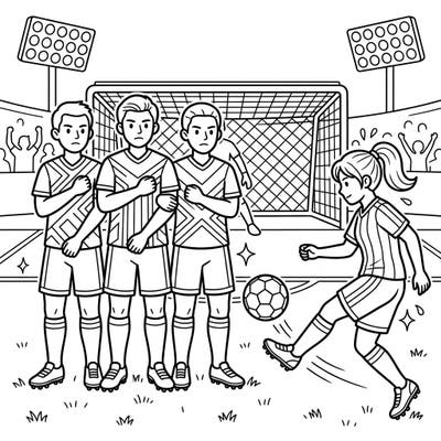 Capture the intensity of a crucial soccer moment with this engaging free kick coloring page. Watch as players line up, ready for the action to unfold on the field.