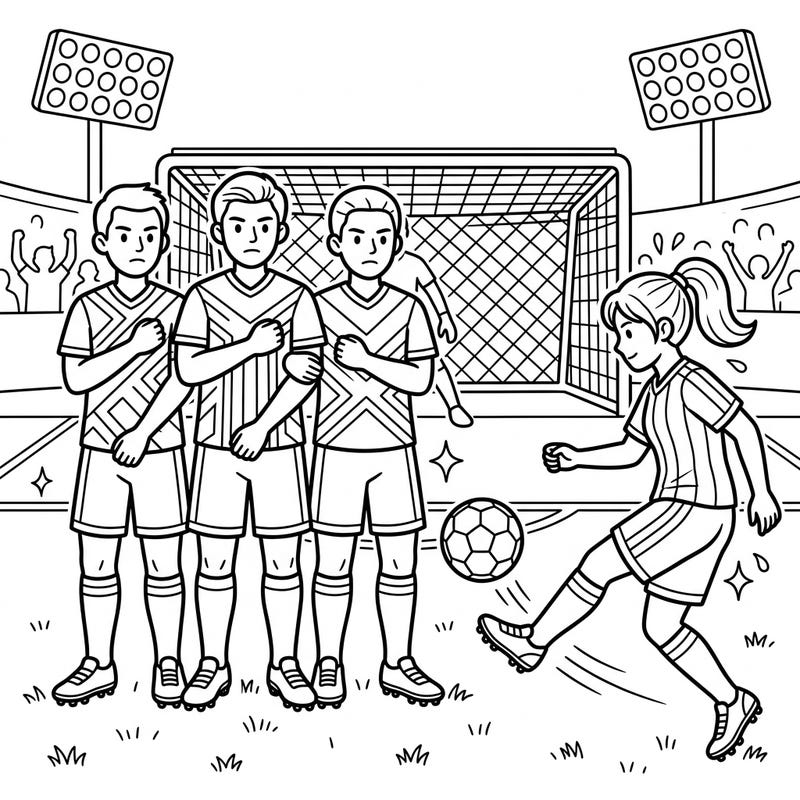 Capture the intensity of a crucial soccer moment with this engaging free kick coloring page. Watch as players line up, ready for the action to unfold on the field.