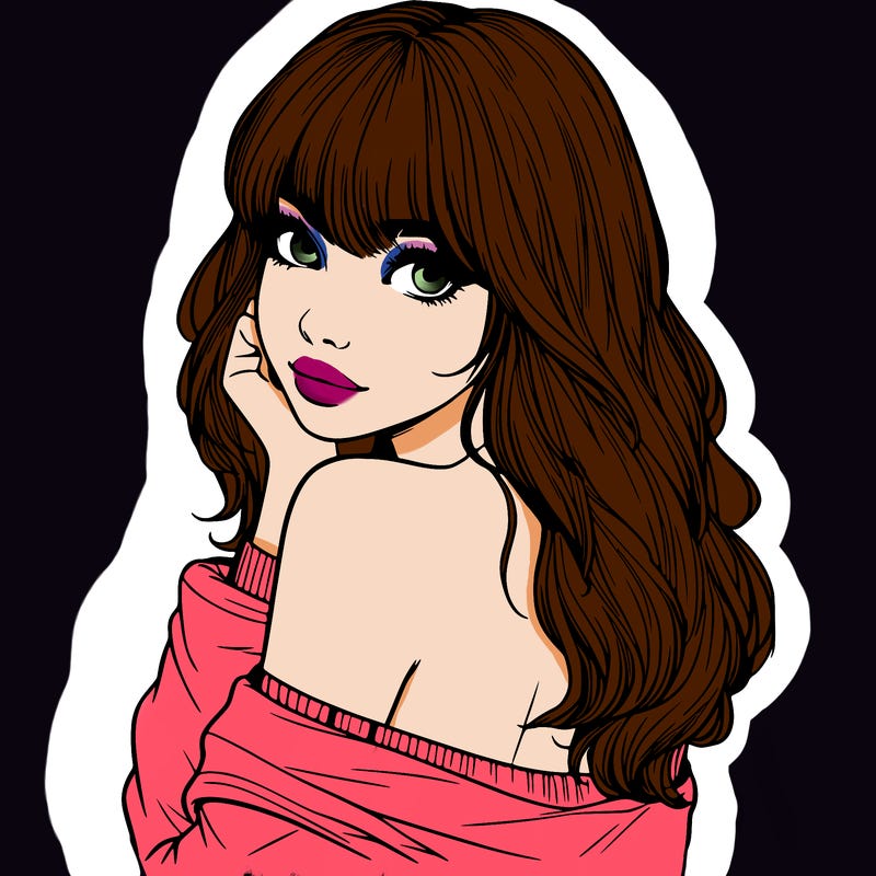 realistic girl with bangs looking over her shoulder