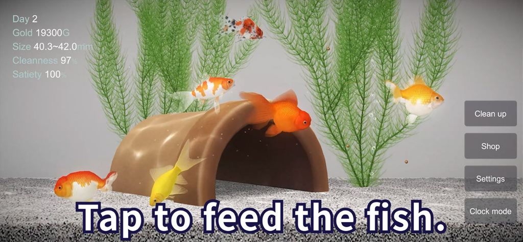 Goldfish - Aquarium Fish Tank - Several colorful 3D goldfish swimming in a virtual aquarium with plants and a hideout.