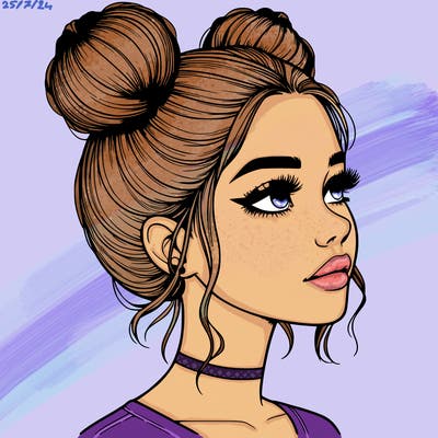 realistic girl with buns on the top of her head