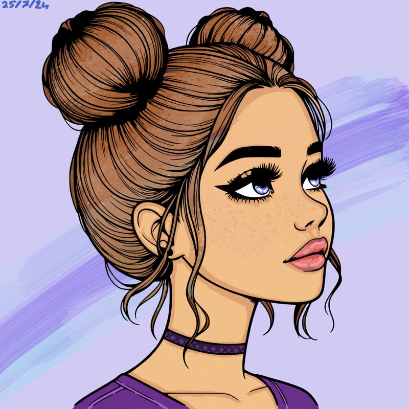 realistic girl with buns on the top of her head