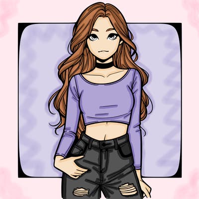 a realistic girl in a crop top and ripped jeans with long hair