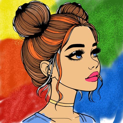 realistic girl with buns on the top of her head