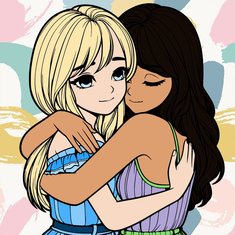 realistic girls hugging