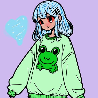 girl wearing frogging sweatshirt