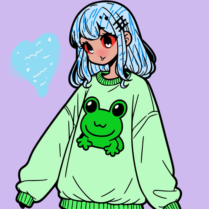 girl wearing frogging sweatshirt