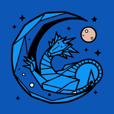 origami dragon curled up around the moon