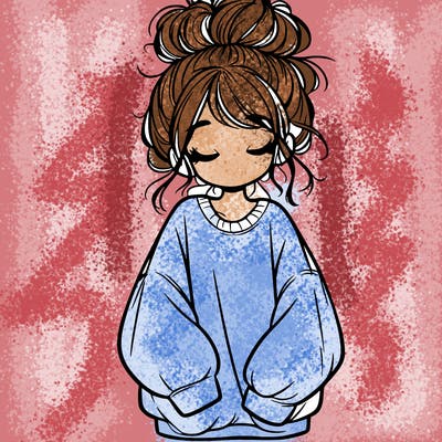 girl with baggy sweatshirt and messy bun