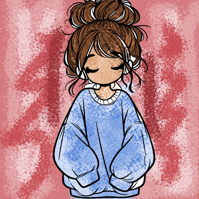 girl with baggy sweatshirt and messy bun