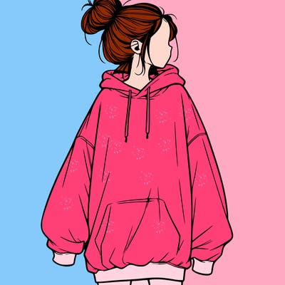 realistic girl with a oversized sweatshirt on and a bun