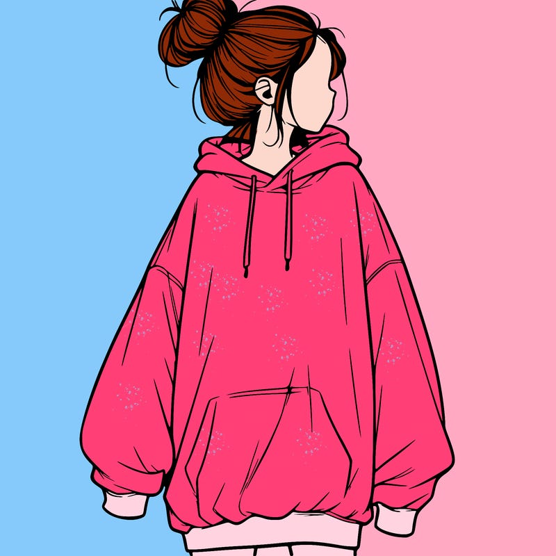 realistic girl with a oversized sweatshirt on and a bun