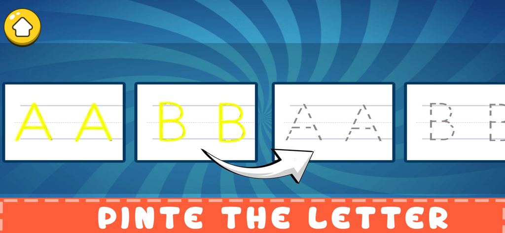 ABC Learn: Tracing & Phonics - ABC Learnアプリの、文字AとBのアルファベットなぞり書きカードを表示するインタラクティブな画面