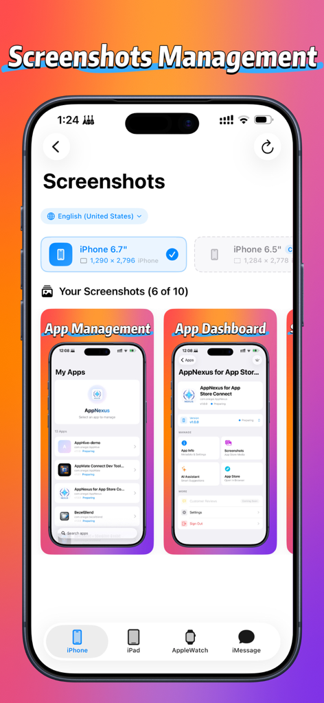 App Store Connectのスクリーンショット管理を示すAppNexusのインターフェース