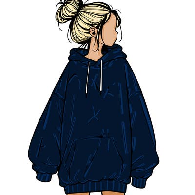 realistic girl with a oversized sweatshirt on and a bun