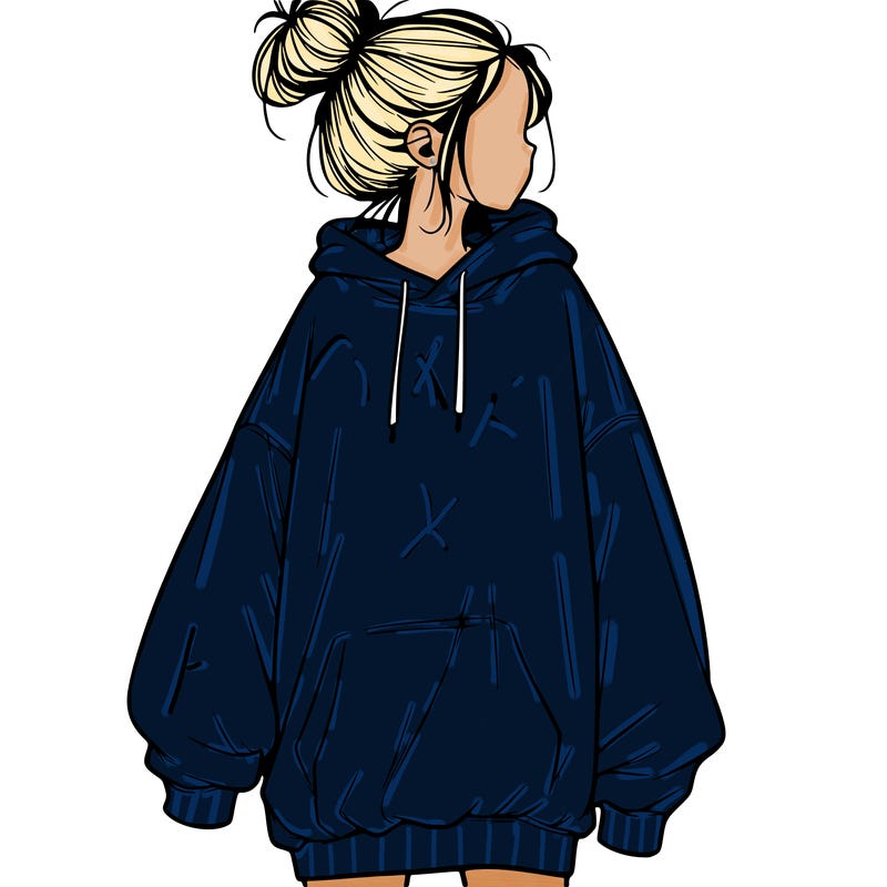 realistic girl with a oversized sweatshirt on and a bun