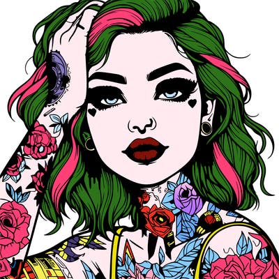 realistic girl with tattoos all over