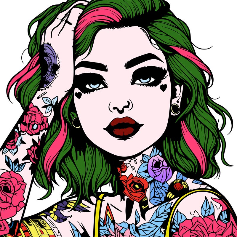 realistic girl with tattoos all over