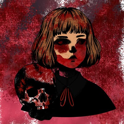 skull and girl realistic skull