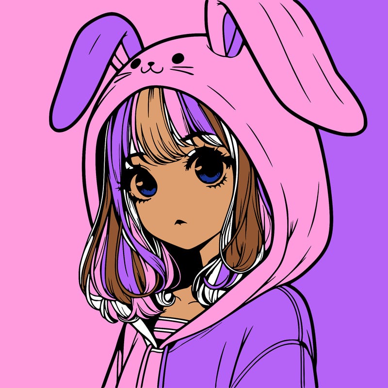 realistic girl wearing a bunny hoodie
