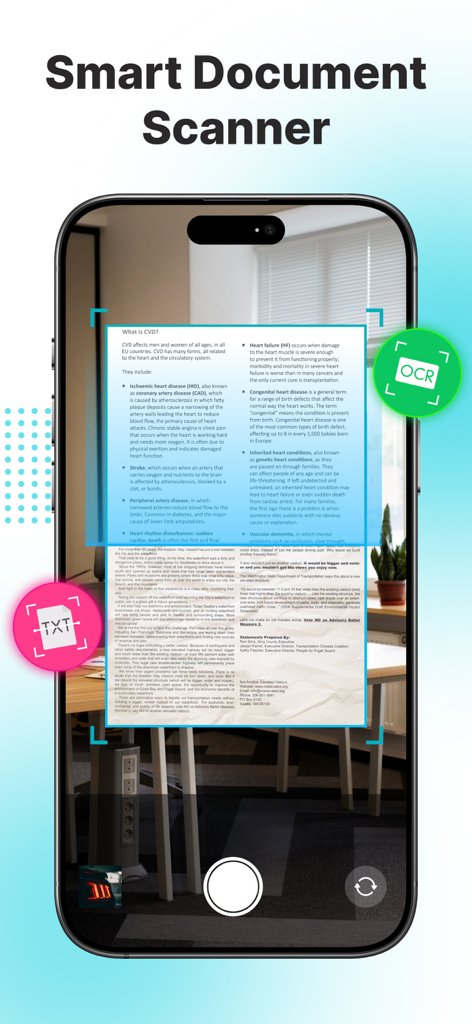 ScanX Pro: Scan PDF, Document - ScanX Pro mobile app interface showing a smartphone scanning a document with OCR and text recognition features