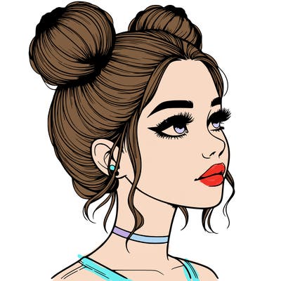 realistic girl with buns on the top of her head
