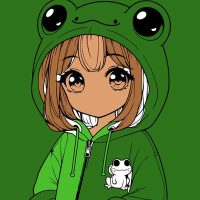 cute realistic girl in a froggy hoodie