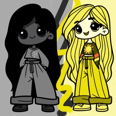 girl with long hair and baggy pants