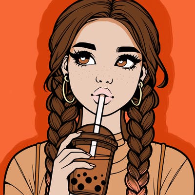 realistic girl with braided hair drinking boba