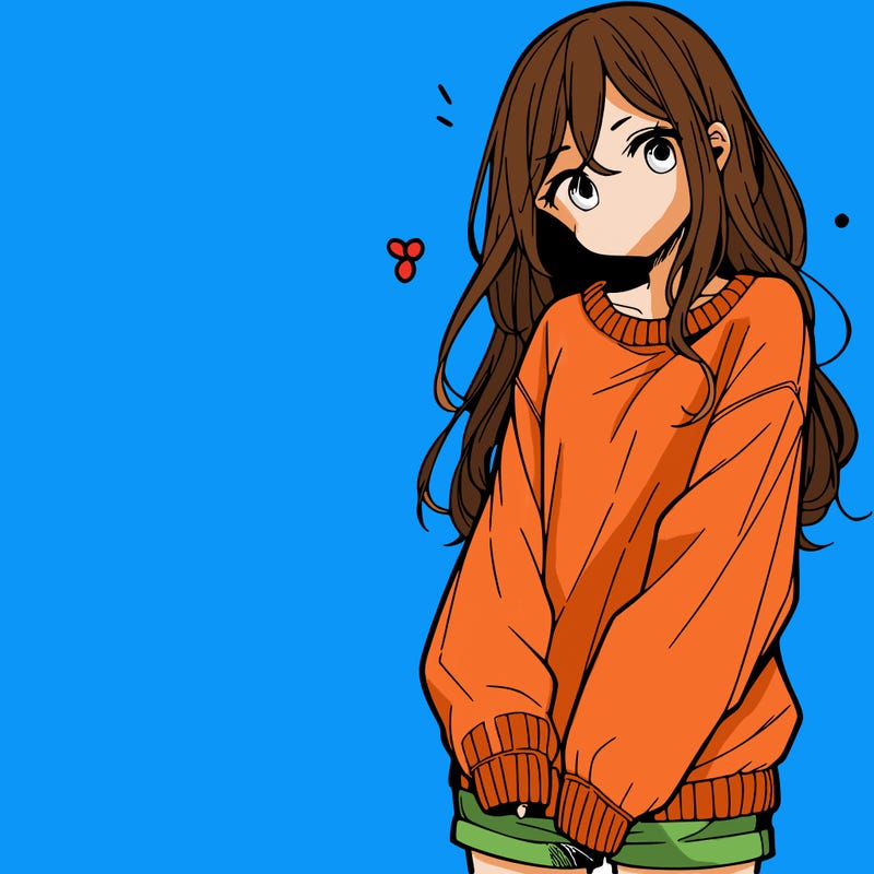 manga teen girl  in a sweater and baggy pants