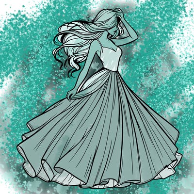 realistic woman with dress flowing in the wind