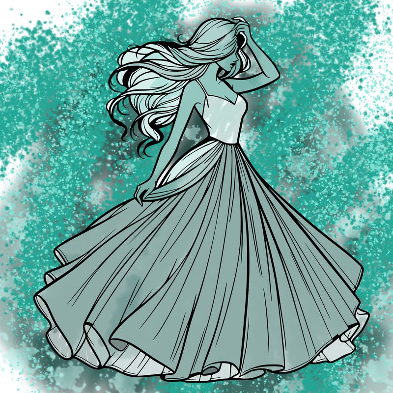 realistic woman with dress flowing in the wind