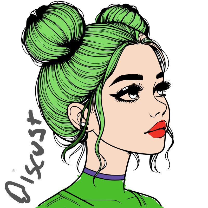 realistic girl with buns on the top of her head