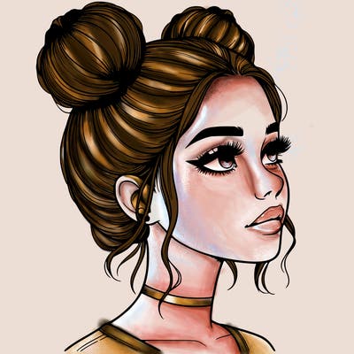 realistic girl with buns on the top of her head
