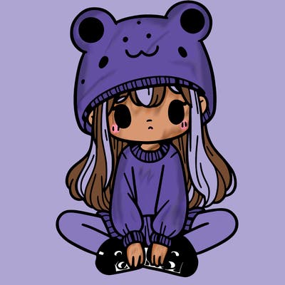 a girl wearing a frog hat and some frog socks