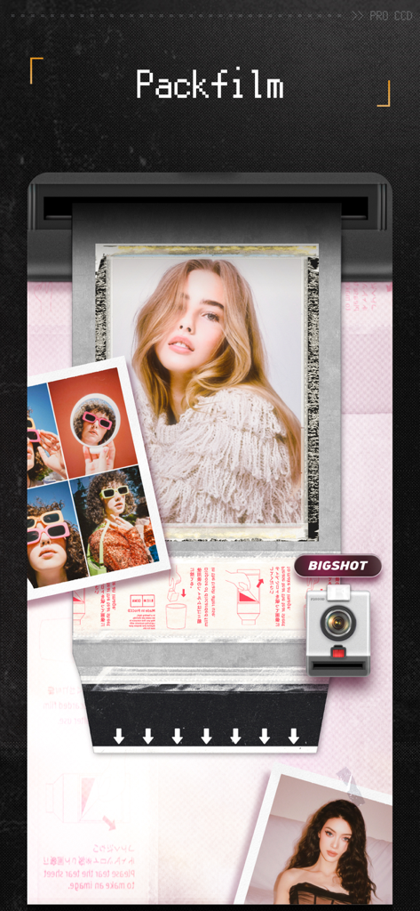 Un effet photo packfilm vintage utilisant le modèle d'appareil photo Bigshot dans l'application ProCCD