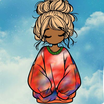 girl with baggy sweatshirt and messy bun