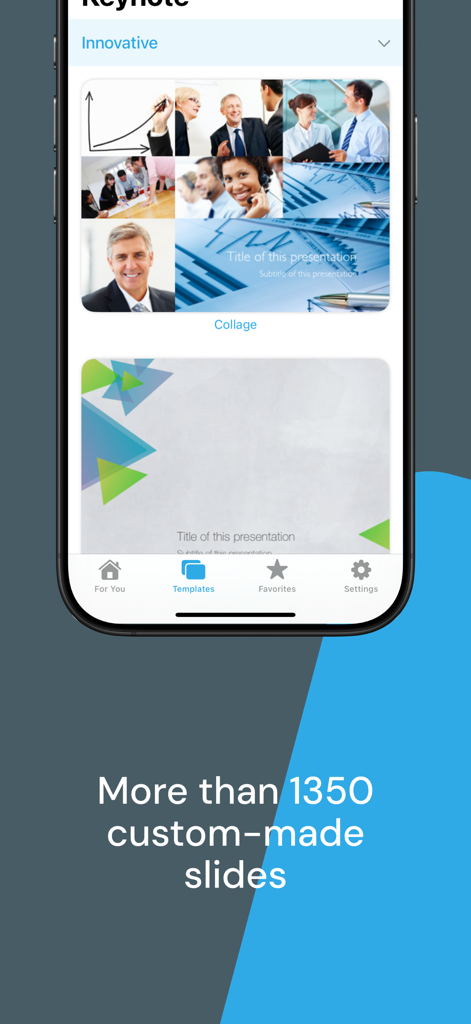 Templates for Keynote Pro - Mobile app interface displaying professional presentation templates for Keynote Pro