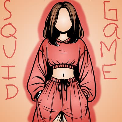 realistic girl faceless with baggy pants and a crop top