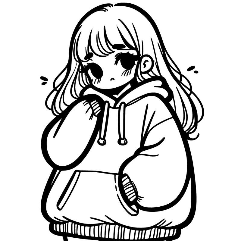 girl wearing an oversive sweatshirt