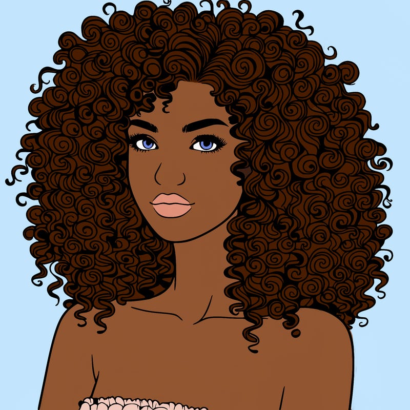 realistic woman with very curly hair