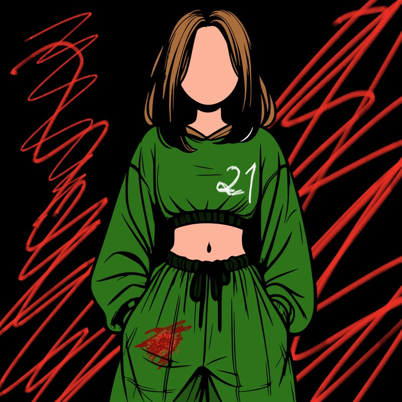 realistic girl faceless with baggy pants and a crop top