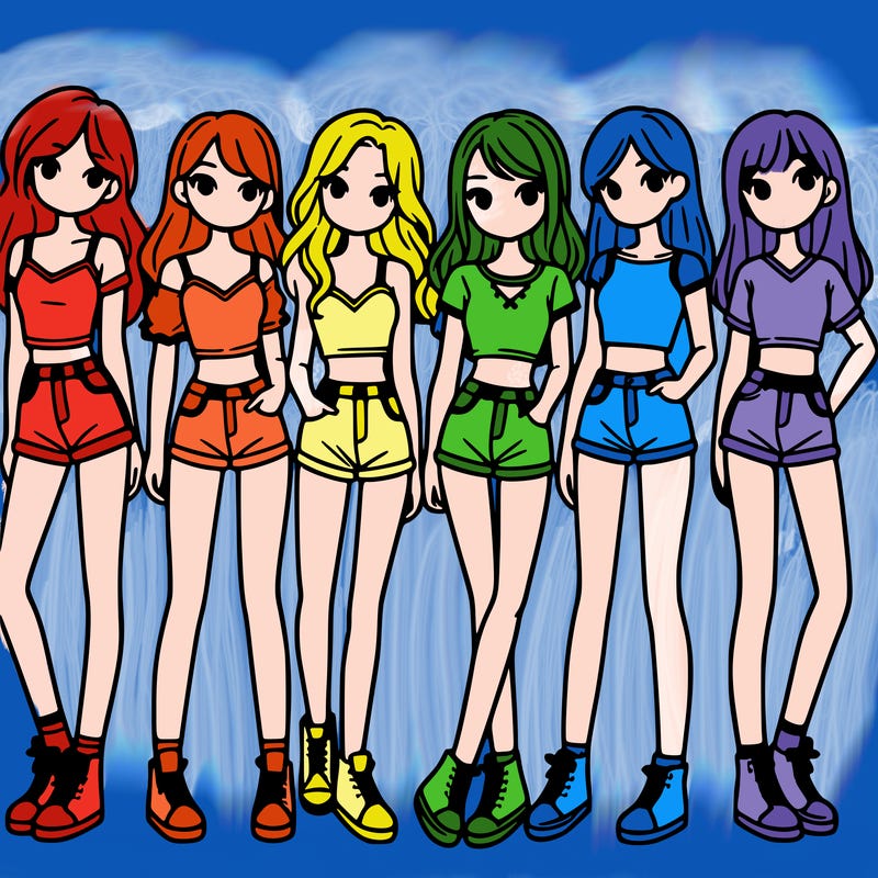 a group of girls wearing crop tops and shorts